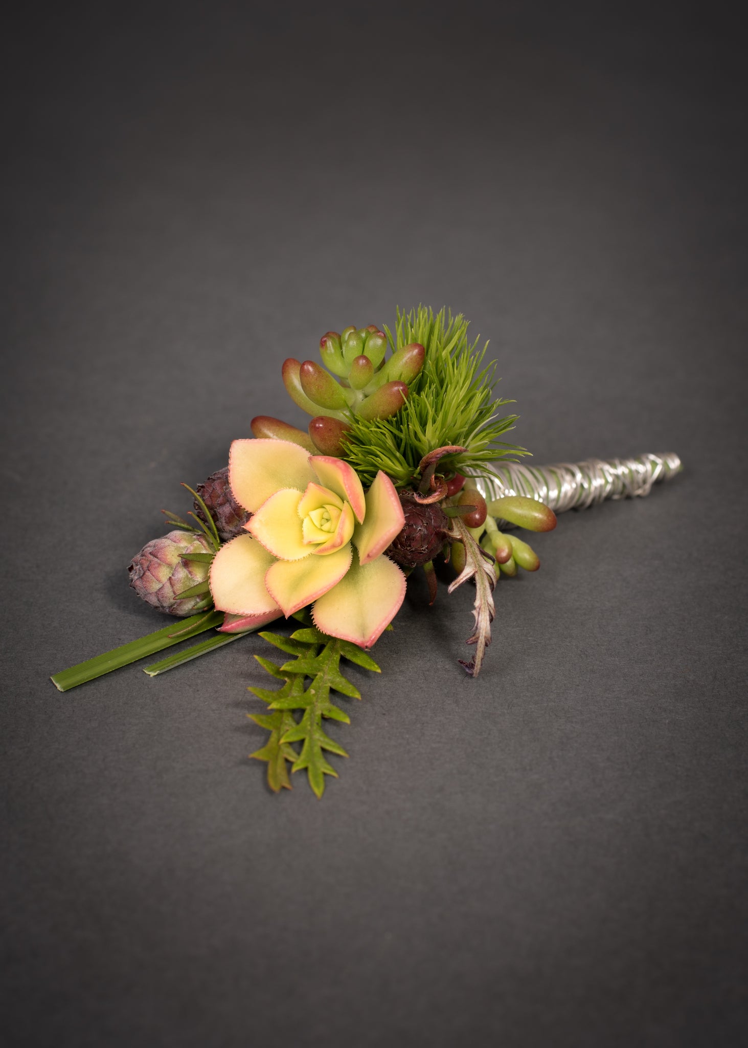 Fresh Succulent Botonniere with Magnetic Aid for Easy Placement