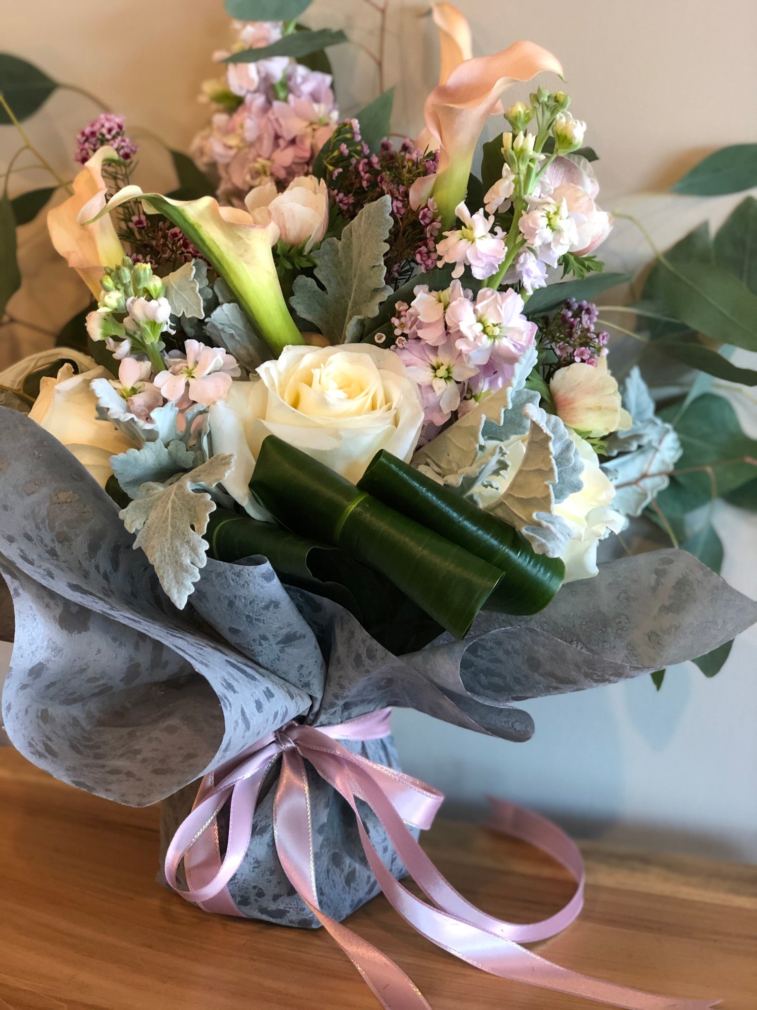 Multi-color mixed floral design, hand-wrapped