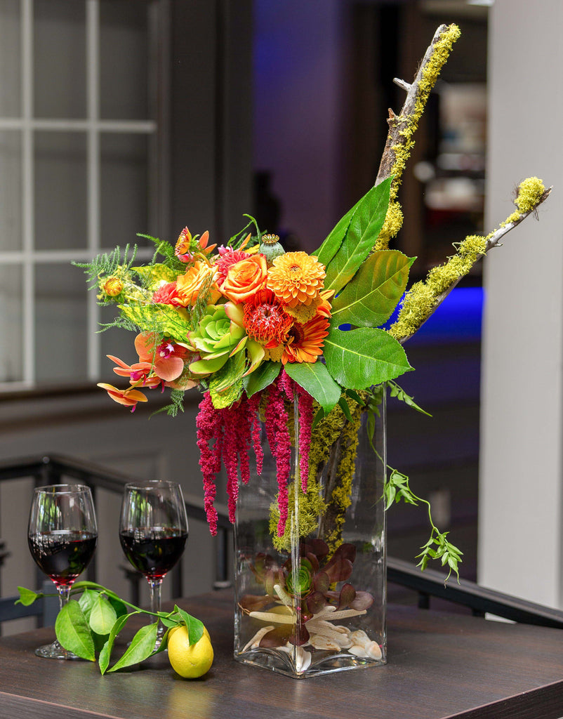Premium hand-tied bouquet, mossy branches