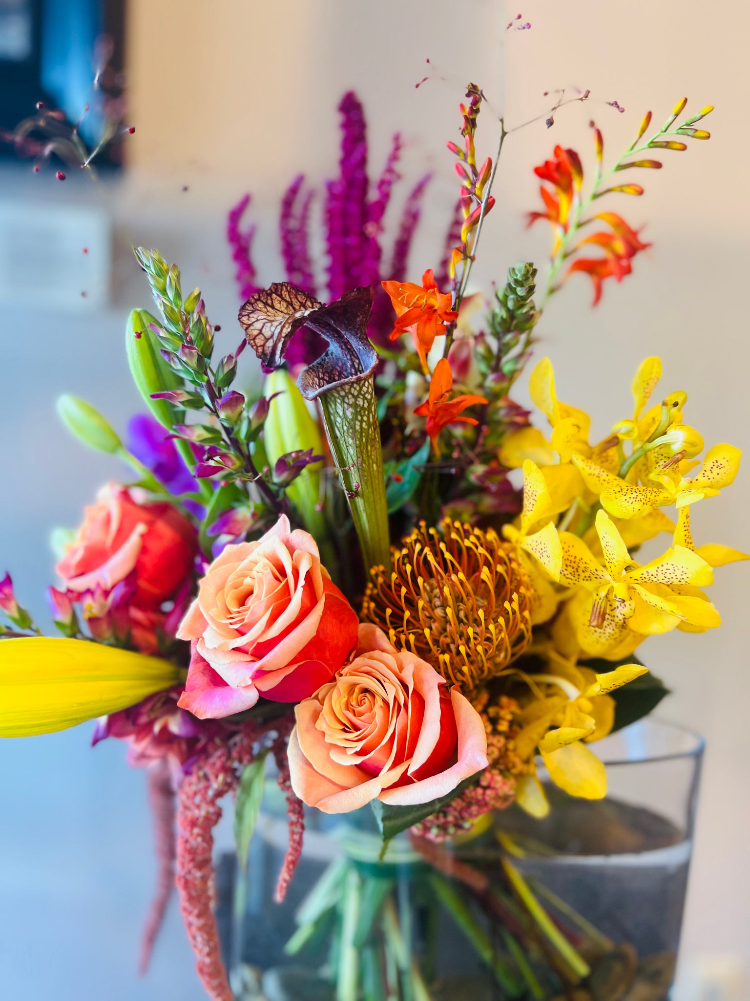 Bright Contemporary Tilted Hand-Tied Bouquet